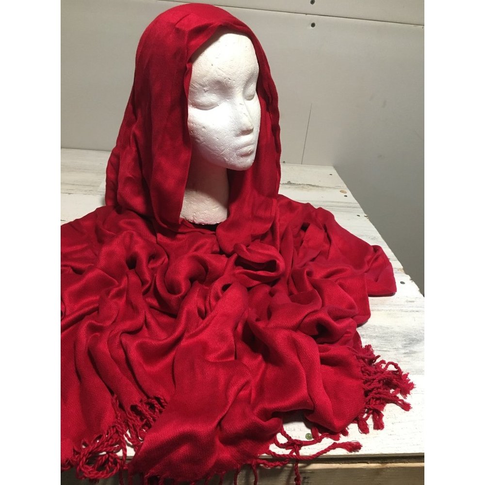 Red blanket scarf with fringe 27”x83”